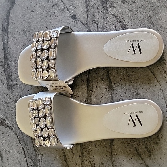 WORTHINGTON Slide Sandals w/Large RHINESTONES Silver size 11M NWT - Picture 6 of 7